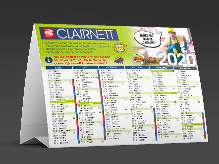 Conception graphique calendrier entreprise de nettoyage Clairnett à Gaillac, Tarn (81)