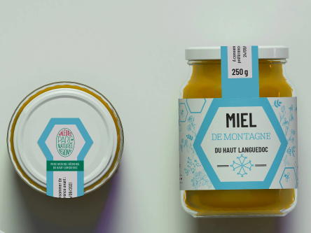 Conception d'étiquettes pour une gamme de miels pour la miellerie Cuvillier