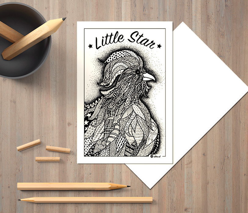 carte postale "Little Star" coq 10x15cm made in France