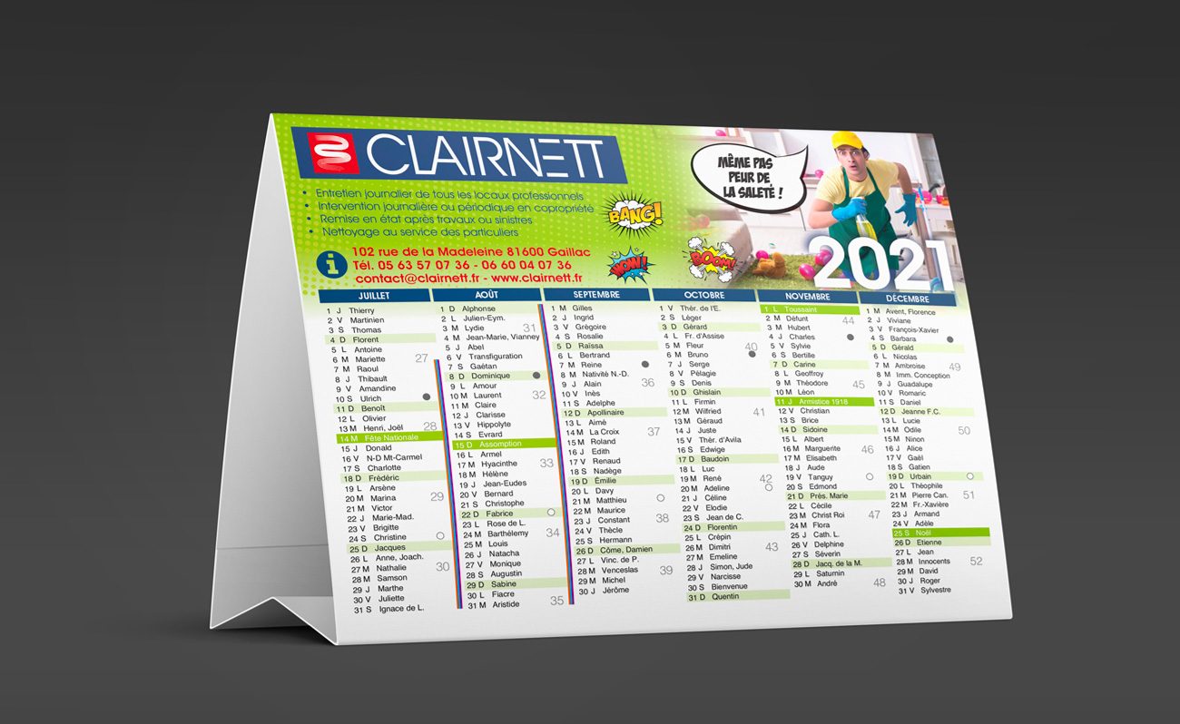 Calendrier Clairnett 2021